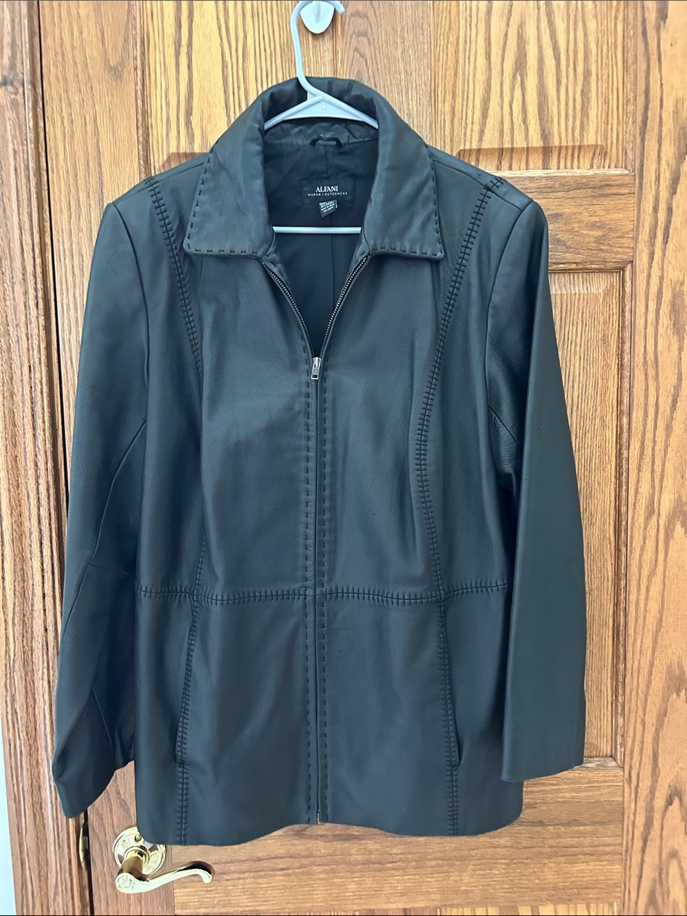 Alfani Black Faux Leather Zip-Front Jacket with Stitch Detailing